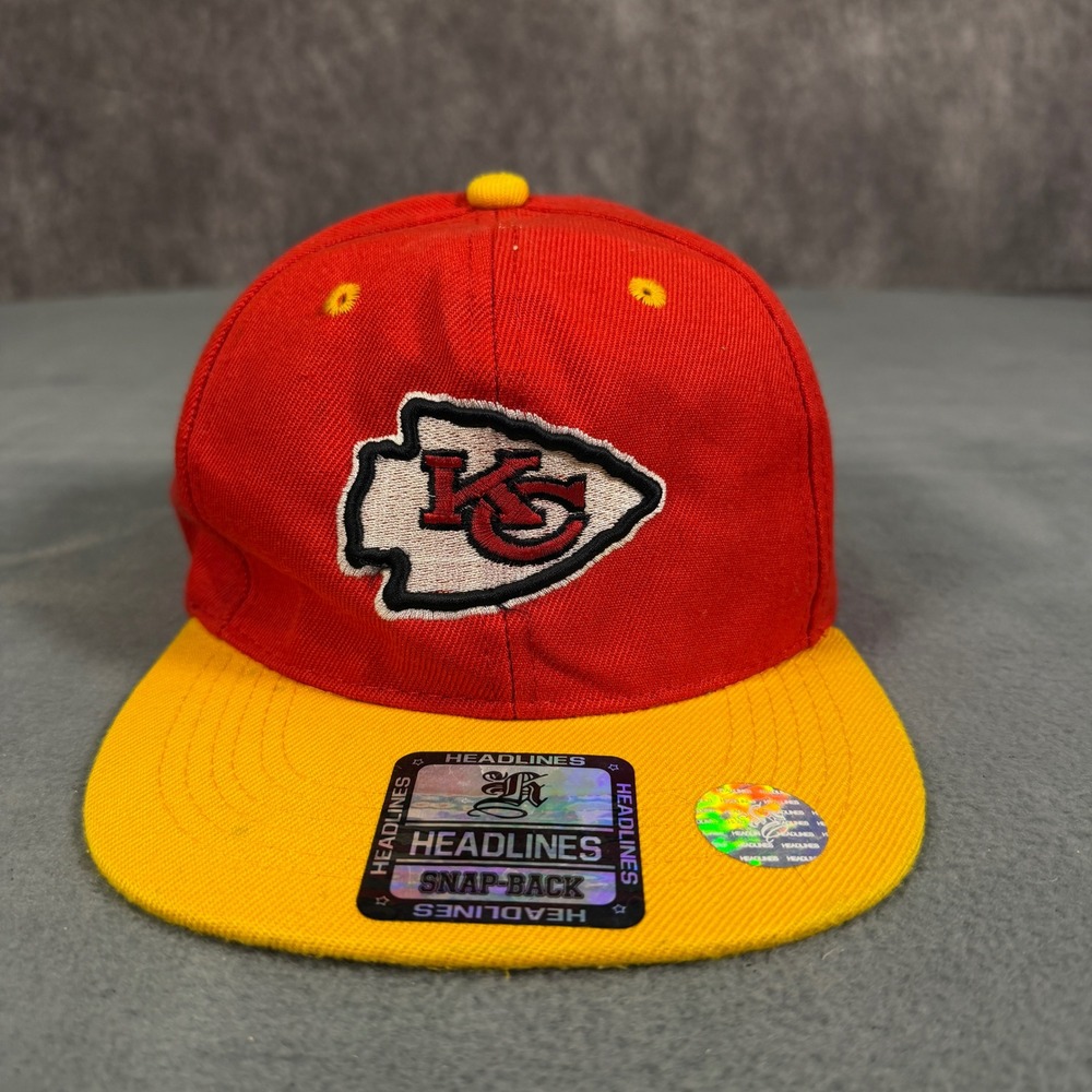 Headlines Kansas City Chiefs NFL‎ Snapback Hat Red Yellow Two Tone Flat Brim Cap